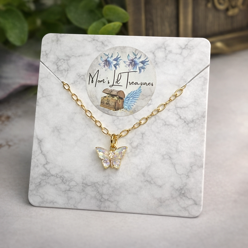 Clear Acrylic Butterfly Charm Gold Chain Doll Necklace for 14 Inch Fashion Dolls