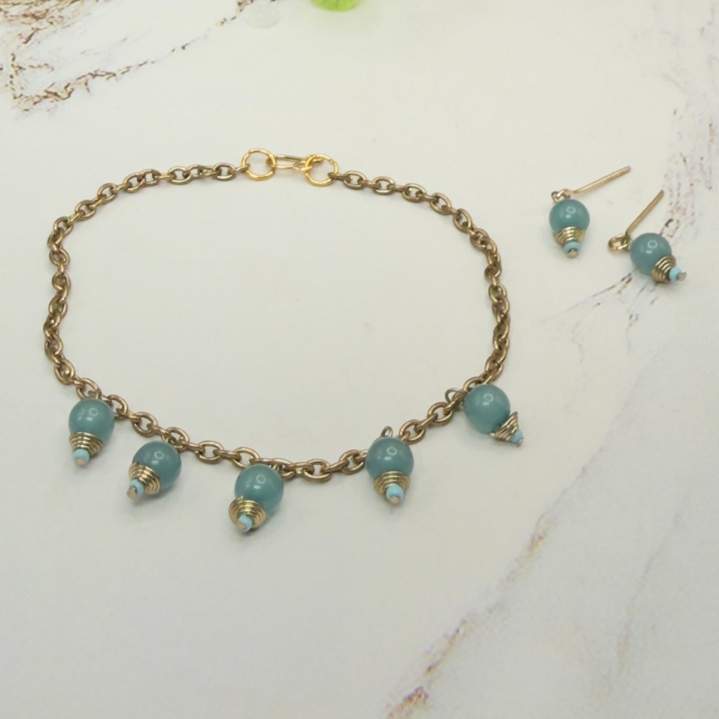 Dusty Blue Dangle Doll Necklace & Earrings Set • 18 Inch Fashion Doll Jewelry