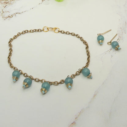 Dusty Blue Dangle Doll Necklace & Earrings Set • 18 Inch Fashion Doll Jewelry