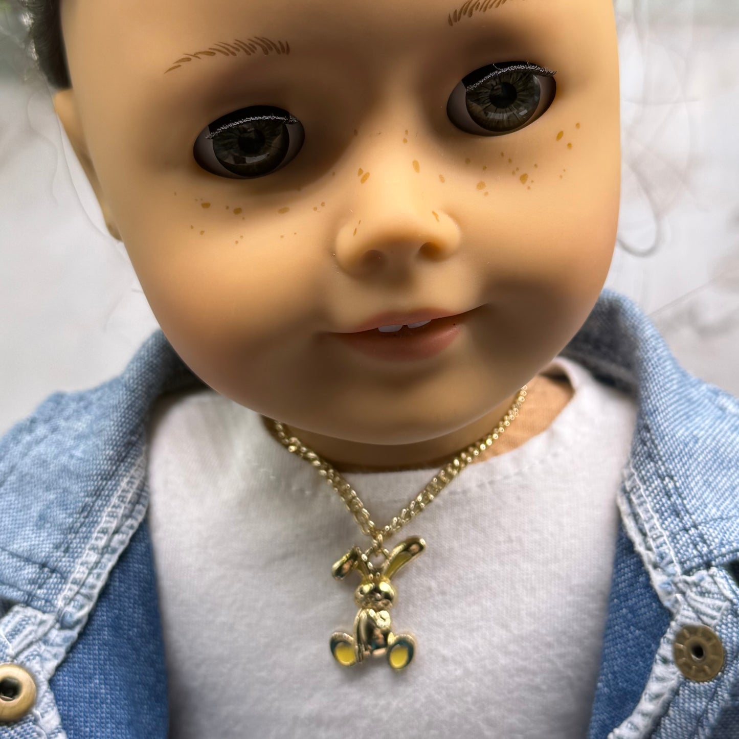 Yellow Ears Paws Floppy Ear Bunny Charm Gold Doll Necklace • 18 Inch Fashion Doll Jewelry