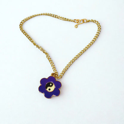 Yin-Yang Purple Flower Charm Gold Chain Doll Necklace • 18 Inch Fashion Doll Jewelry
