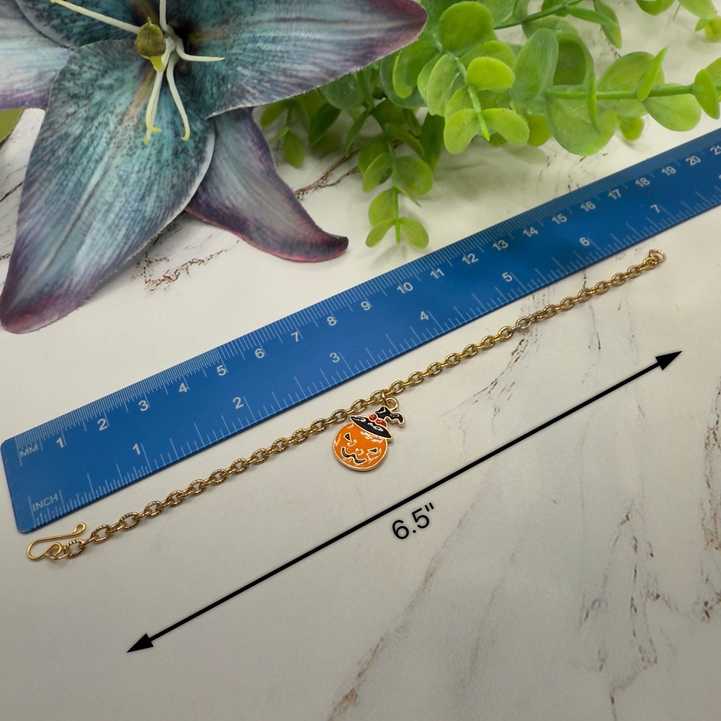 Jack-O-Lantern Halloween Pumpkin Charm Gold Chain Doll Necklace • 18 Inch Fashion Doll Jewelry