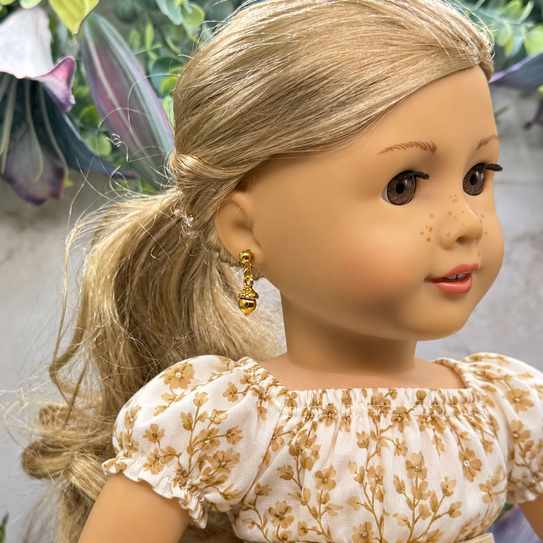 Acorn Autumn Gold Dangle 2mm Post Doll Earrings • fits 18 Inch Doll • American Girl