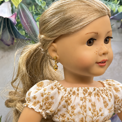 Acorn Autumn Gold Dangle 2mm Post Doll Earrings • fits 18 Inch Doll • American Girl