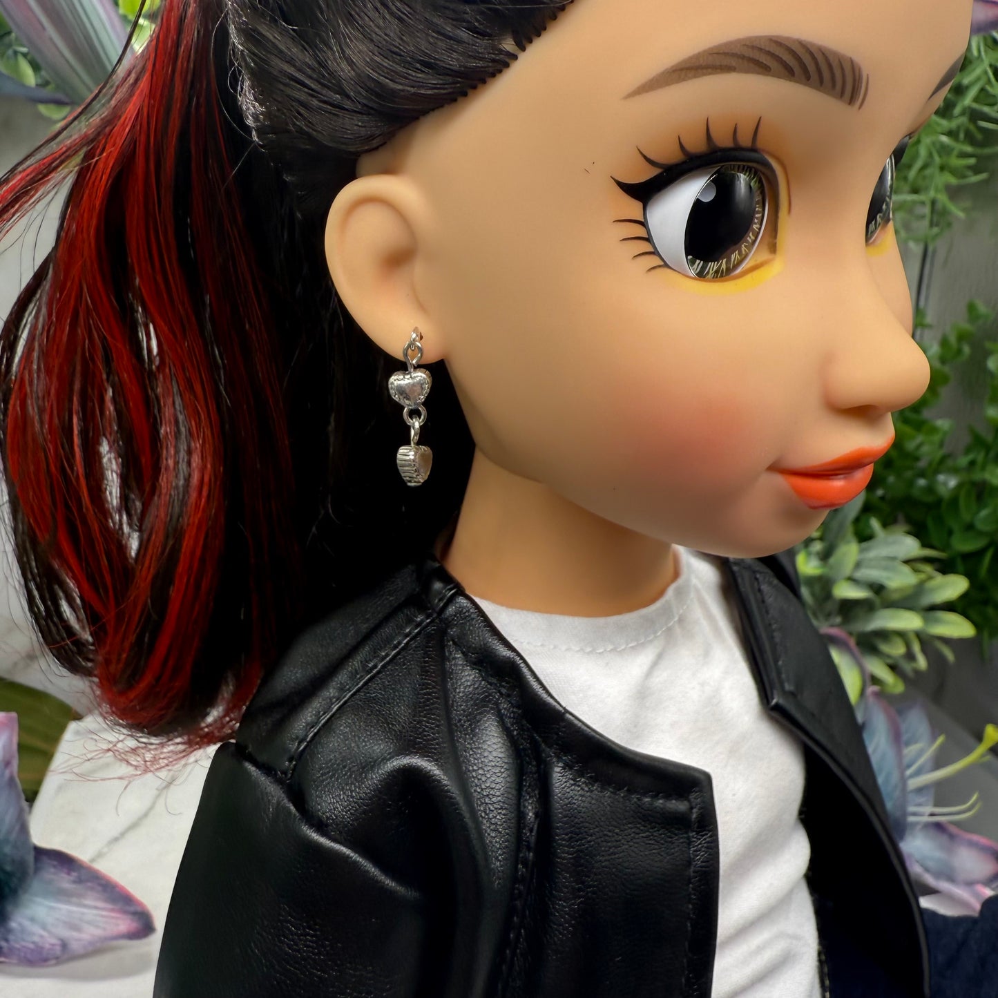 Double Silver Heart Dangle Doll Earrings • 18 Inch Fashion Doll Jewelry