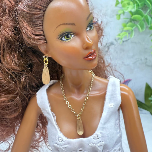 Gold Teardrop Dangle Doll Necklace & Earrings • 16 Inch Fashion Doll Jewelry