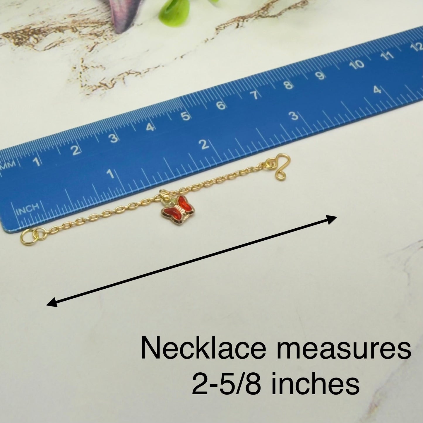 Gold Chain Red Crystal Butterfly Charm Doll Necklace • 16 Inch Fashion Doll Jewelry
