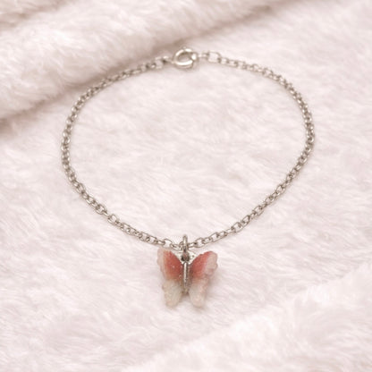 Coral Red Brown Gradient Butterfly Charm Silver Doll Necklace • 18 Inch Fashion Doll Jewelry