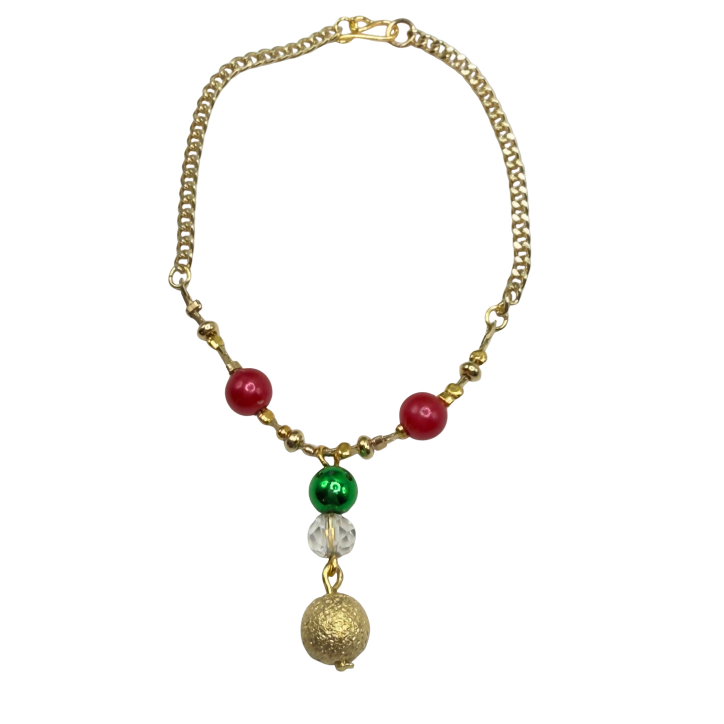 Red Green Christmas Pearl Bead Gold Chain Doll Necklace • 18 Inch Fashion Doll Jewelry