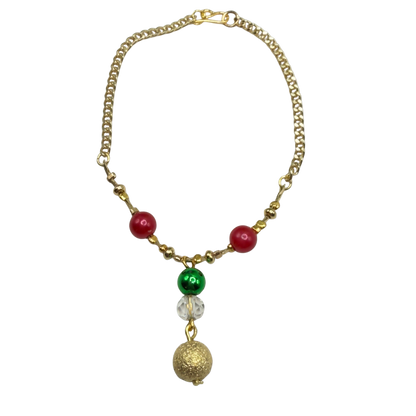 Red Green Christmas Pearl Bead Gold Chain Doll Necklace • 18 Inch Fashion Doll Jewelry