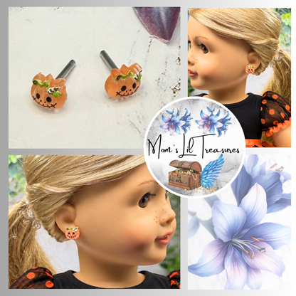 Pumpkin Halloween 2mm Post Doll Earrings • fits 18 Inch American Girl Doll
