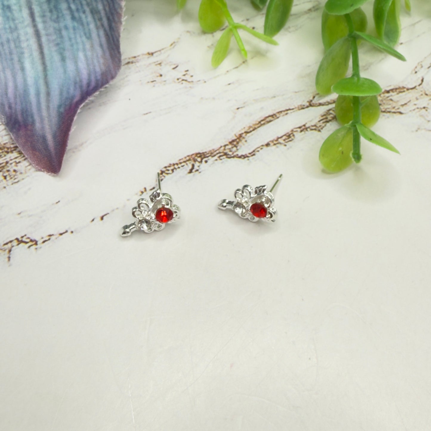Red Rhinestone Heart Silver Wings Wand Design Post Doll Earrings • 18 Inch Fashion Doll Jewelry