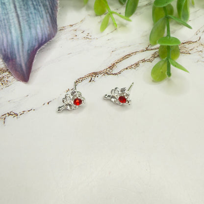 Red Rhinestone Heart Silver Wings Wand Design Post Doll Earrings • 18 Inch Fashion Doll Jewelry