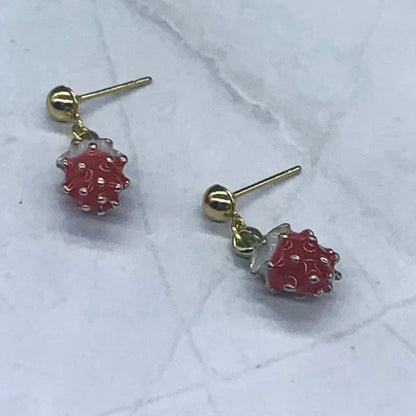 Red Strawberry Gold Post Dangle Doll Earrings • 18 Inch Fashion Doll Jewelry