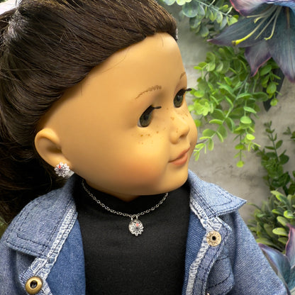 Spider Web Halloween Doll Necklace and 2mm Post Earrings Set • 18 Inch Fashion Doll Jewelry