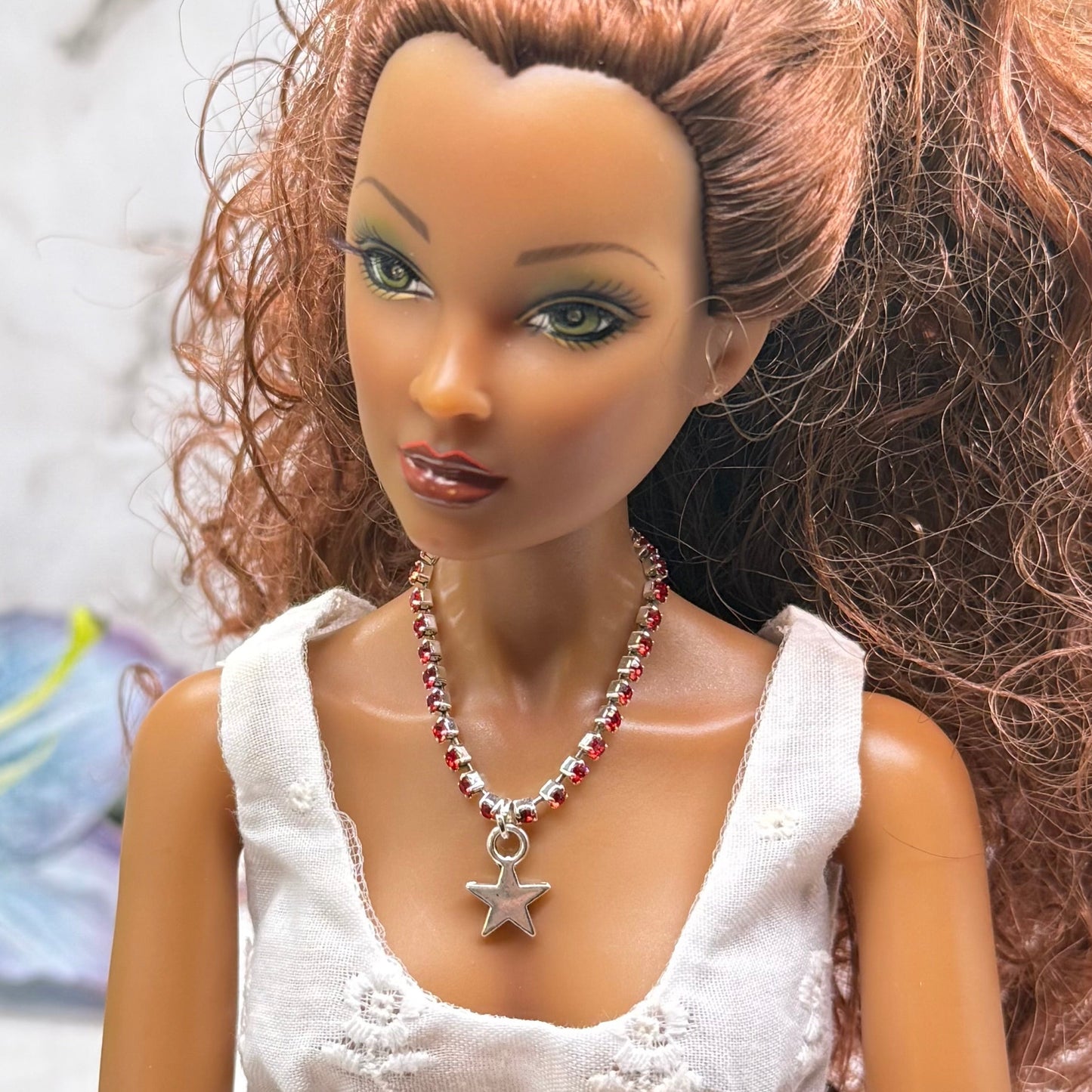 Red Rhinestone Silver Star Charm Doll Necklace for 16 Inch Fashion Doll