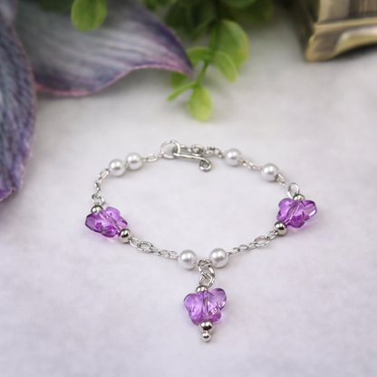 Purple Acrylic Crystal Butterfly & Pearl Silver Chain Doll Necklace for 14 Inch Fashion Dolls