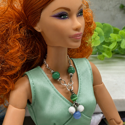 Green Blue White Dangle Doll Necklace • 10 - 12” Fashion Doll Jewelry 1:6