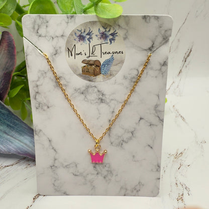 Pink Crown Charm Gold Chain Doll Necklace • 18 Inch Fashion Doll Jewelry