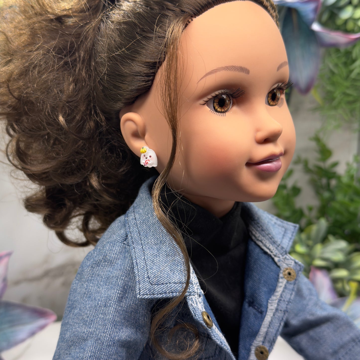 Ghost Pumpkin Hat Halloween Stud Doll Earrings • 18 Inch Fashion Doll Jewelry