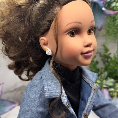 Ghost Pumpkin Hat Halloween Stud Doll Earrings • 18 Inch Fashion Doll Jewelry