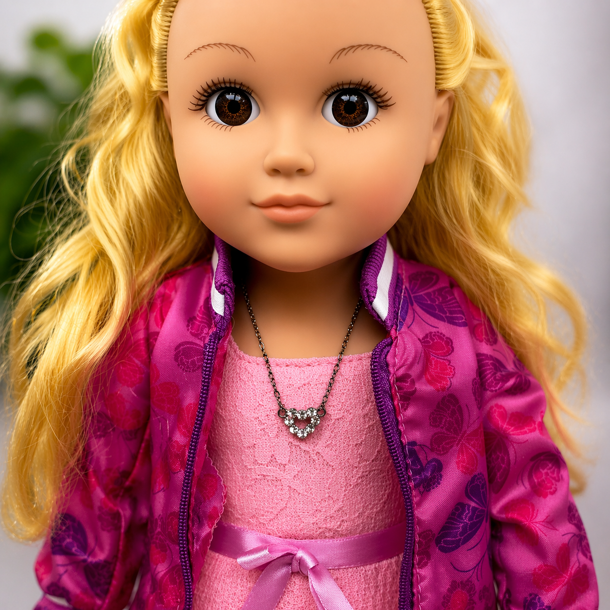 Silver Chain Rhinestone Heart Pendant Doll Necklace for 18 Inch Fashion Doll Jewelry