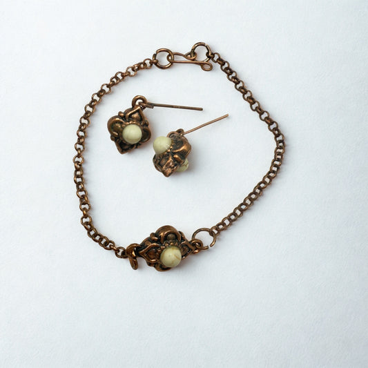 Copper Color Filigree Diamond Charm Doll Necklace & Earrings Set • 18 Inch Fashion Doll Jewelry