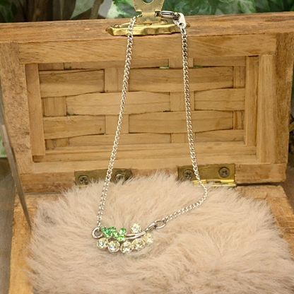 Clear Green Rhinestone Leaf Flower Pendant Gold Doll Necklace • 18” Doll Jewelry