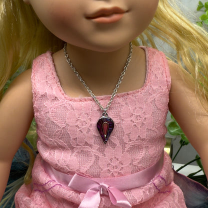 Teardrop Multi Color Abalone Charm Silver Chain Doll Necklace • 18” Doll Jewelry