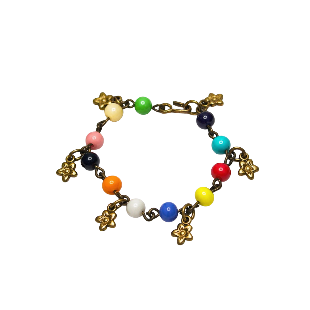 Multi Color Glass Bead Dangle Flower Charm Doll Necklace • 16 Inch Doll Jewelry