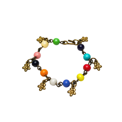 Multi Color Glass Bead Dangle Flower Charm Doll Necklace • 16 Inch Doll Jewelry