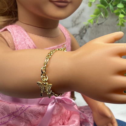 Butterfly Charm Gold Chain Doll Bracelet • 18 Inch Fashion Doll Jewelry