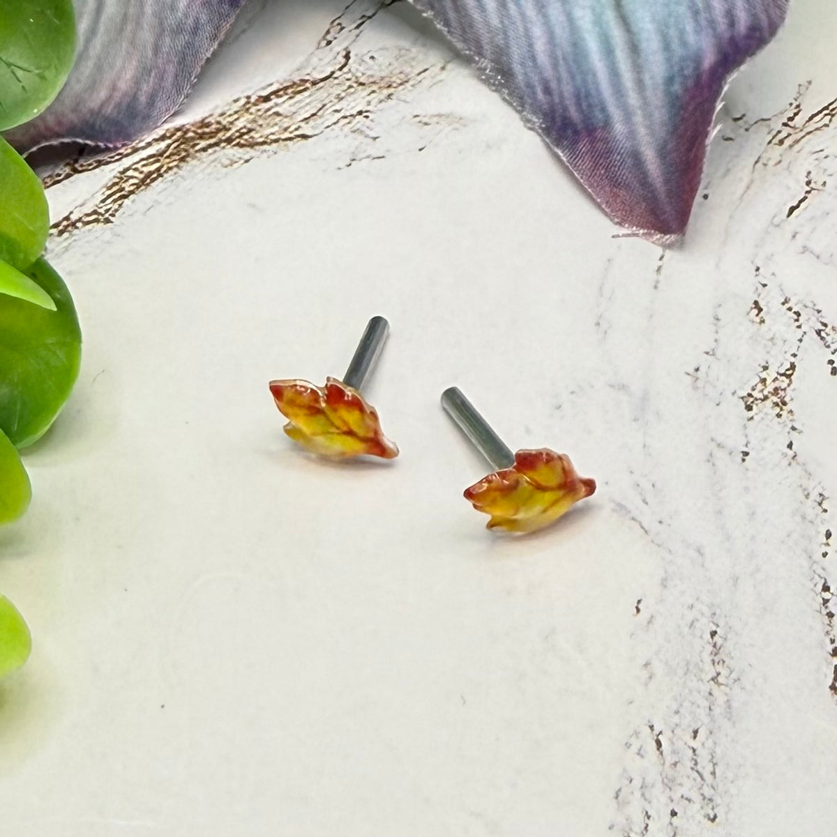 Autumn Fall Leaf 2mm Post Doll Earrings | fits 18 Inch Fashion Doll • American Girl