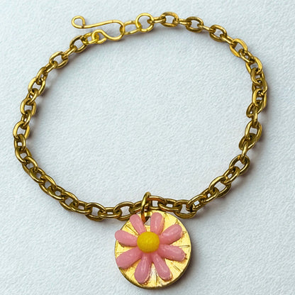Pink Yellow Daisy Flower Pendant Gold Chain Doll Necklace • 18 Inch Fashion Doll Jewelry