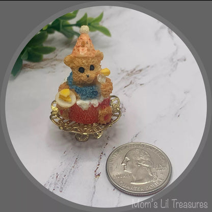 Dollhouse Miniatures • Teddy Bear Birthday Cake On Pedestal Platter
