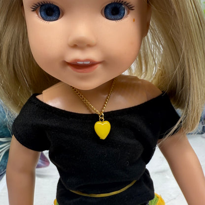 Yellow Heart Charm Gold Chain Doll Necklace• 14 Inch Doll Jewelry