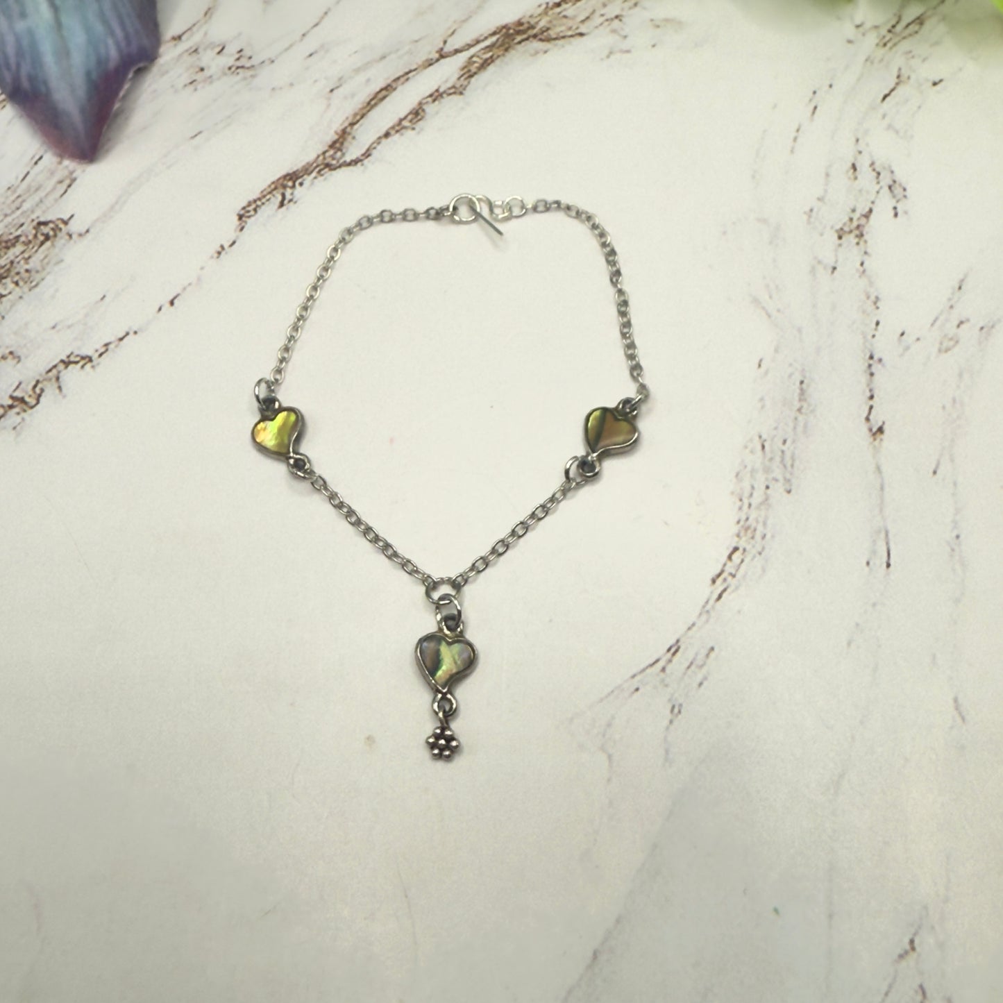 Green Multi Tone Abalone Heart Charm Y-Style Doll Necklace • 18 Inch Fashion Doll Jewelry