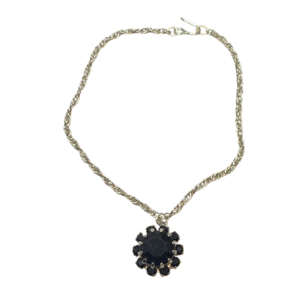 Black Rhinestone Round Flower Pendant Silver Chain Doll Necklace • 18 Inch Fashion Doll Jewelry