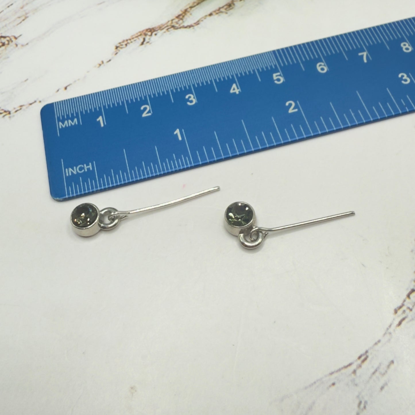 Olive Green Rhinestone Round Silver Dangle Doll Earrings • 14 Inch Fashion Doll Jewelry