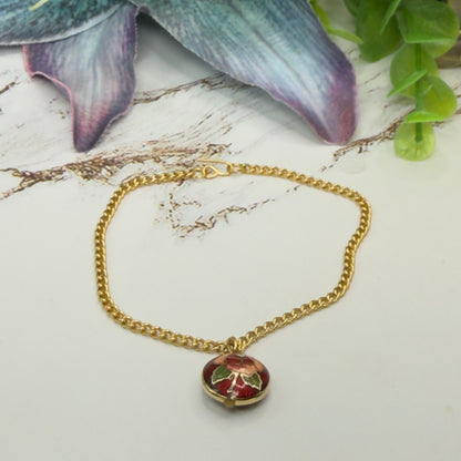 Burgundy Rose Design Round Cloisonné Pendant Doll Necklace • 18 Inch Fashion Doll Jewelry