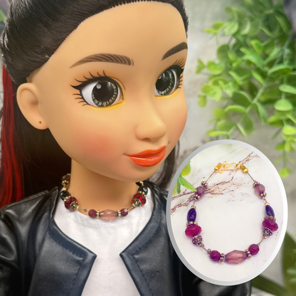 Red Black Multi Color Beaded Wire Strung Doll Necklace • 18 Inch Fashion Doll Jewelry