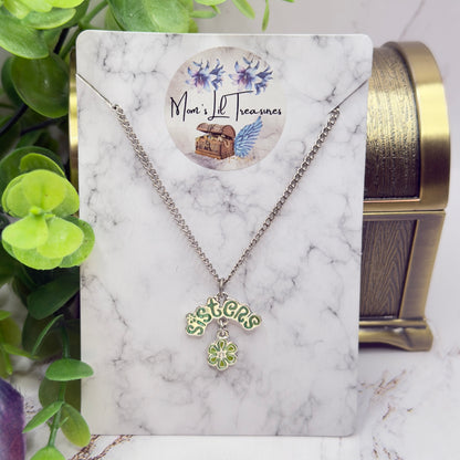 Sisters Green Enamel Charm Silver Doll Necklace • 18 Inch Fashion Doll Jewelry
