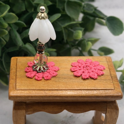 Set Of Four Pink Crochet Fabric Doilies Doily • Dollhouse Miniatures