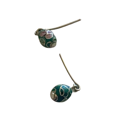 Green Cloisonné Flower Design Dangle Doll Earrings • 14” Fashion Doll Jewelry