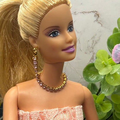 Pink Rhinestone Doll Necklace Bracelet Earrings Set • 10-12” 1:6 Fashion Doll Jewelry
