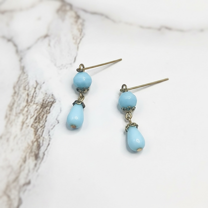 Blue Glass Gold Dangle Doll Earrings • 18 Inch Fashion Doll Jewelry