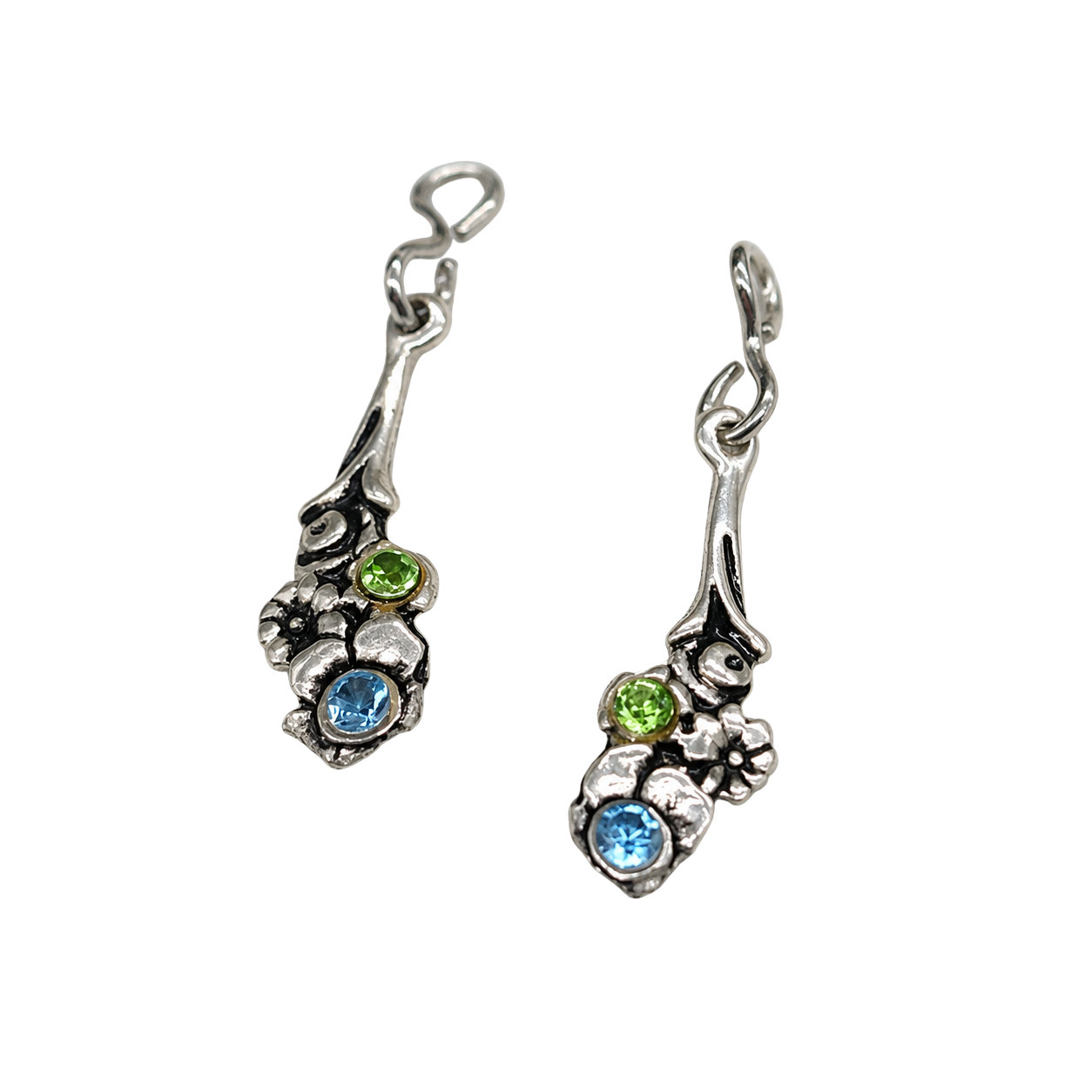 Blue Green Rhinestone Silver Flower Design Earring DANGLE ONLY• 18” Doll Jewelry