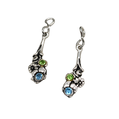 Blue Green Rhinestone Silver Flower Design Earring DANGLE ONLY• 18” Doll Jewelry