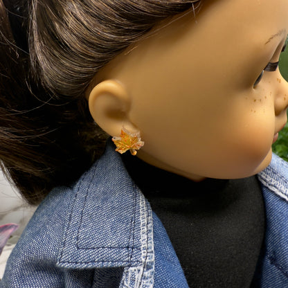 Autumn Maple Fall Leaf Post Doll Earrings •2mm Post fit 18 Inch Fashion Doll