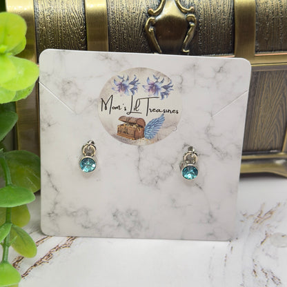 Round Turquoise Blue Rhinestone Silver Doll Earrings • 18 Inch Fashion Doll Jewelry